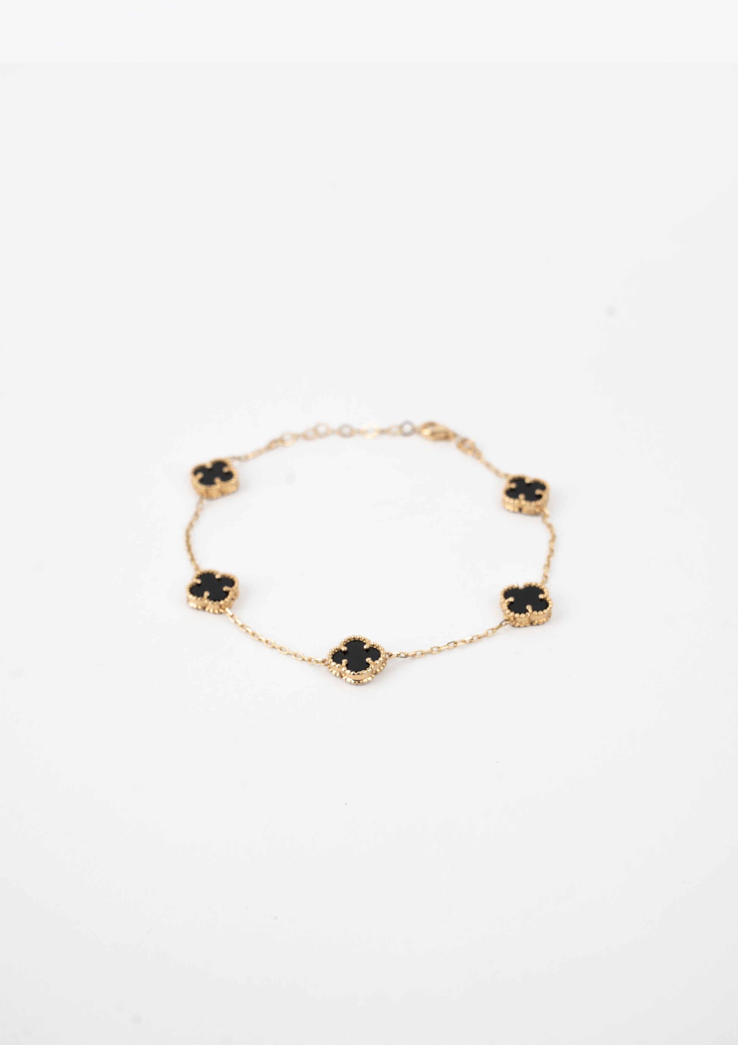 Náramok Aurora Clover čierny 5ks stredný štvorlístok , 14K zlato