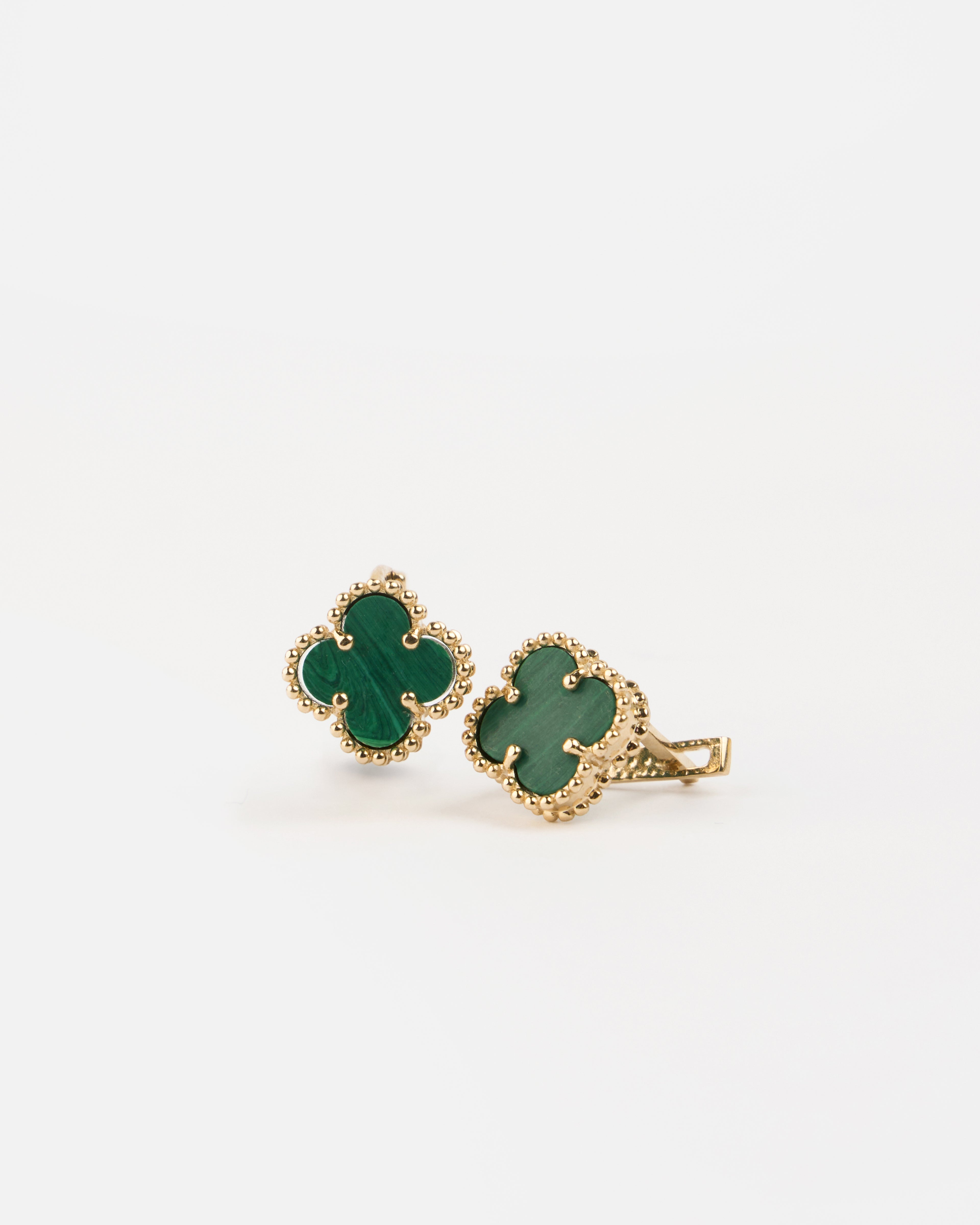 Náušnice na francúzske zapínanie Aurora Clover zelené malé, 14K zlato