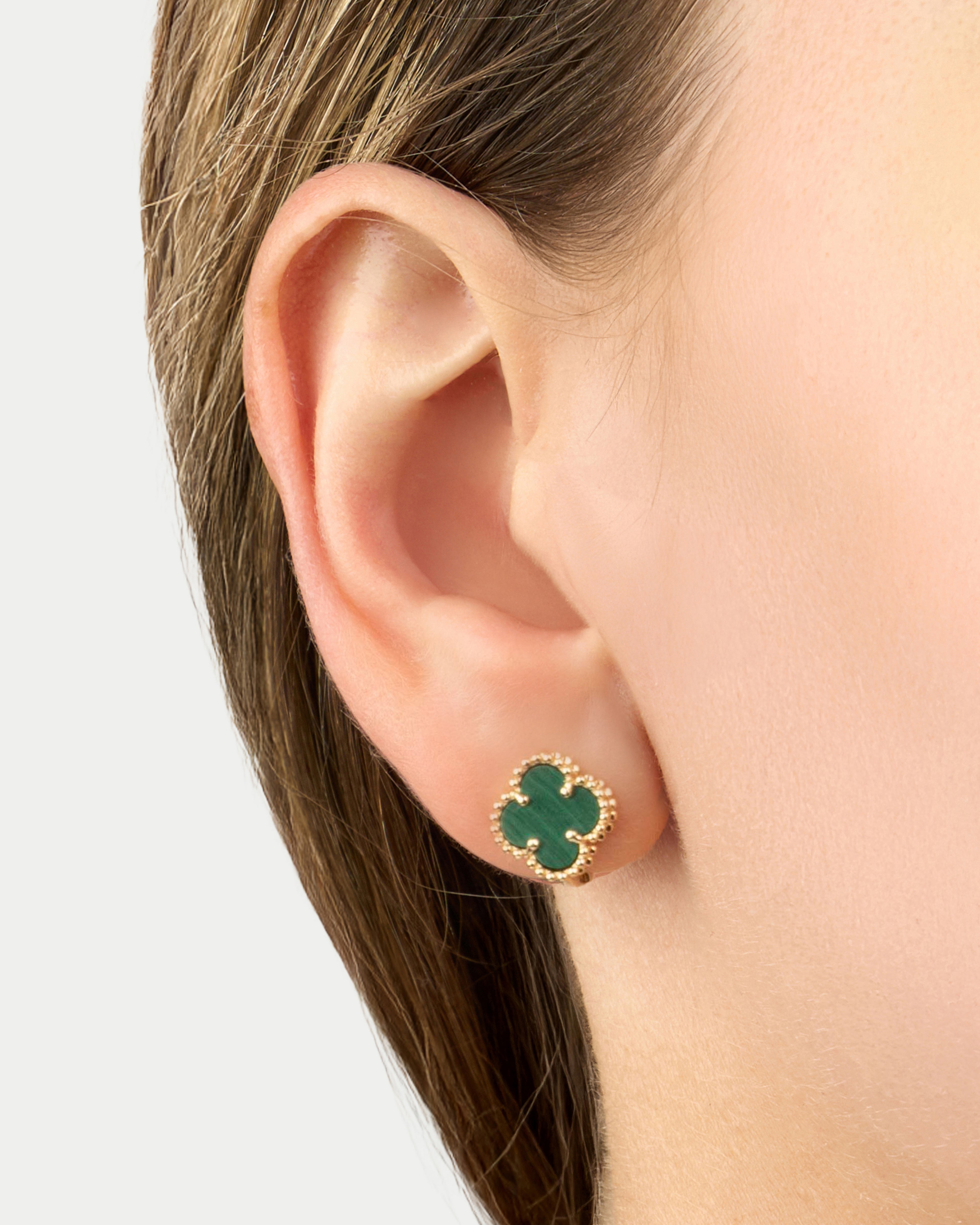 Náušnice na francúzske zapínanie Aurora Clover zelené malé, 14K zlato